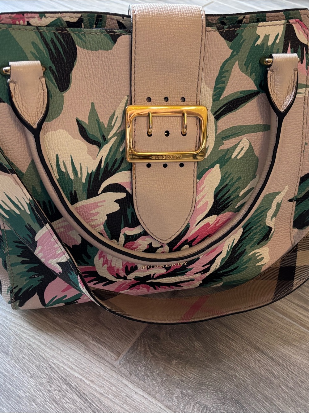 Burberry Floral Print Leather Handbag